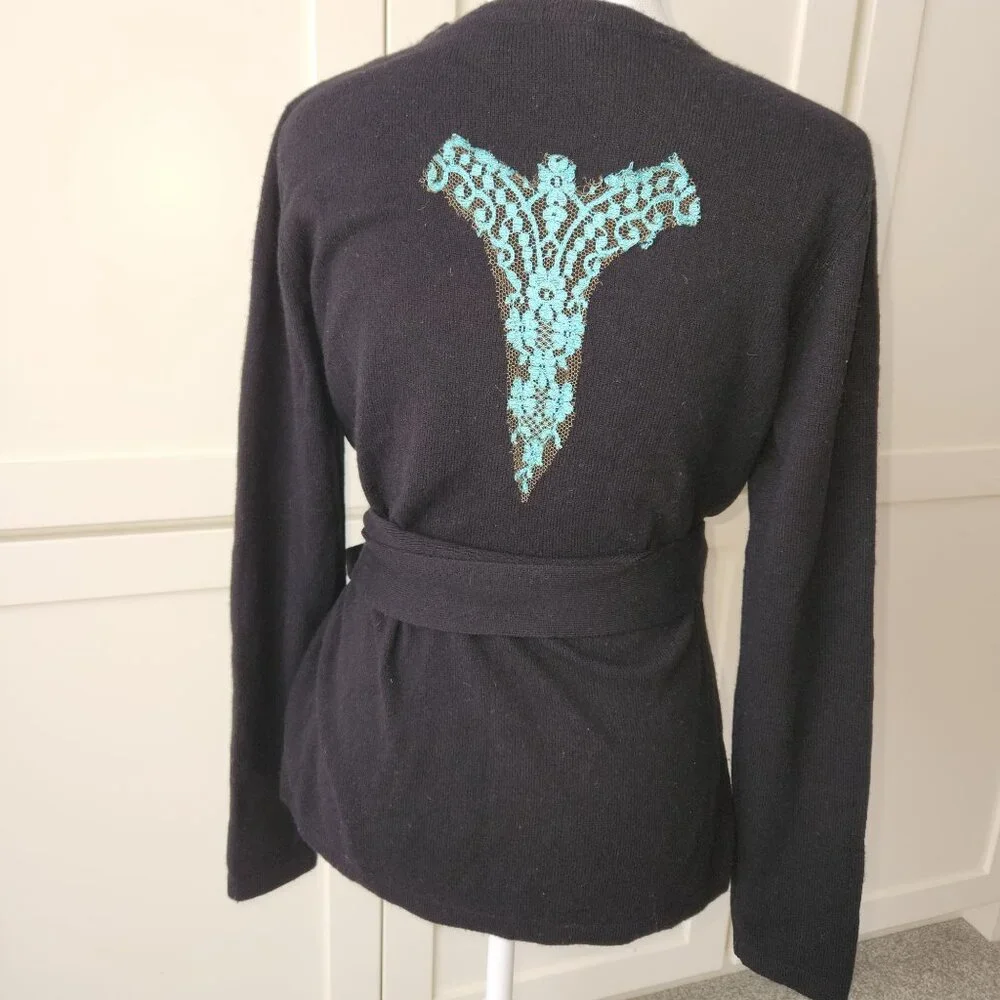 Vanita Rosa Paris St. Barth Black Cashmere Wrap Cardigan Embellished Resort - Picture 2 of 13